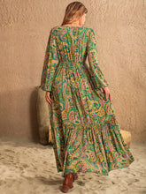 Printed Tie Neck Long Sleeve Dress OutfitFlow